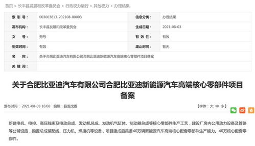 比亞迪合肥項(xiàng)目完成備案，加速布局新能源電池與科技研發(fā)